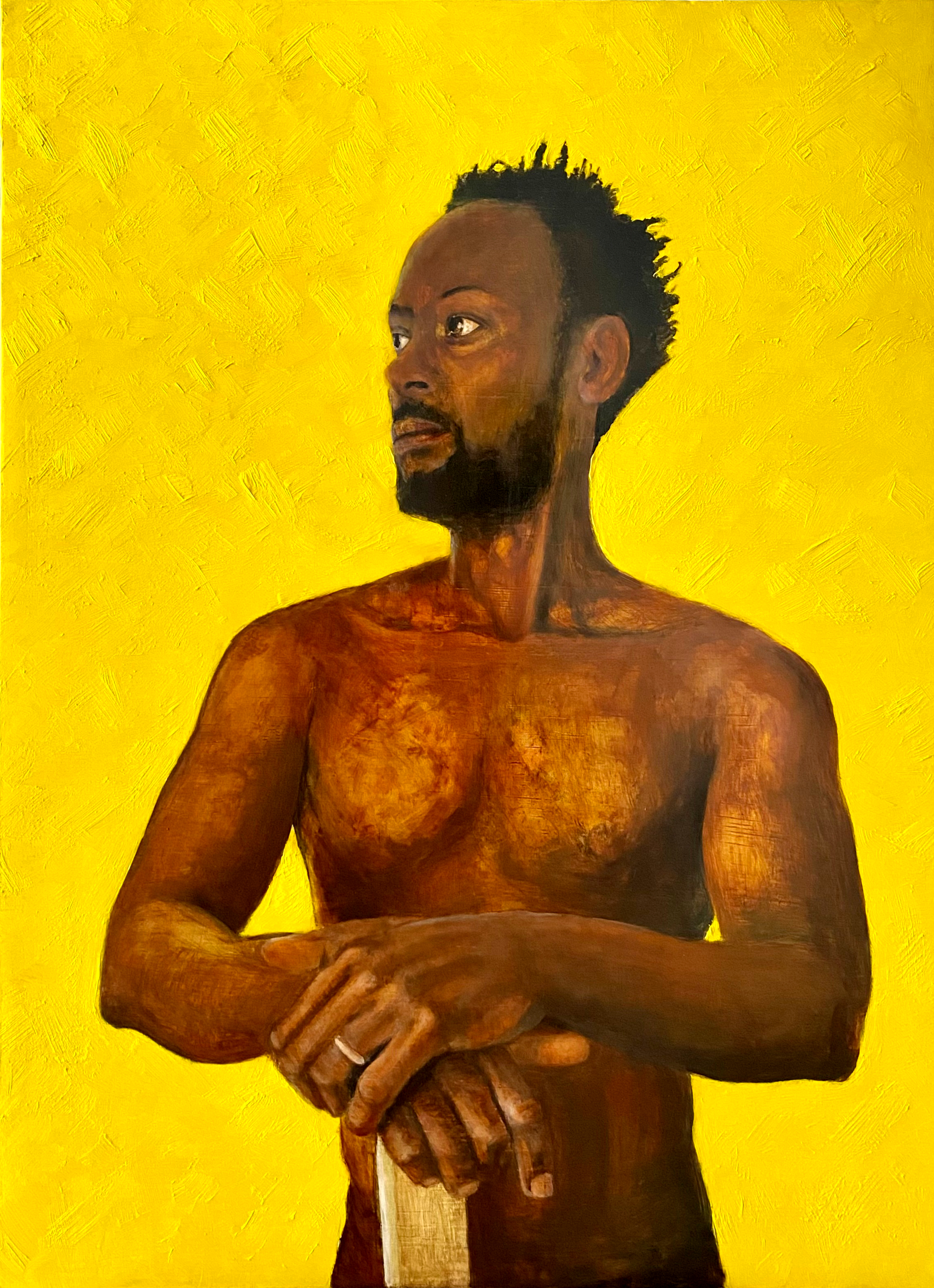 Brustbild Portrait eines schwarzen Mannes mit freiem Oberkörper Benin Behanzin