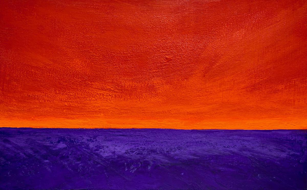 Gemälde Abstrakte Malerei mit Landschaft bei Sonnenuntergang